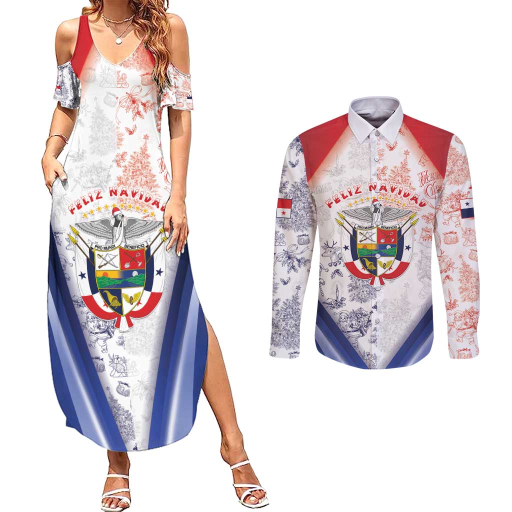 Panama Christmas Couples Matching Summer Maxi Dress and Long Sleeve Button Shirt Coat Of Arms Santa Harpy - Wonder Print Shop