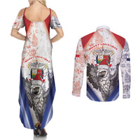 Panama Christmas Couples Matching Summer Maxi Dress and Long Sleeve Button Shirt Coat Of Arms Santa Harpy - Wonder Print Shop