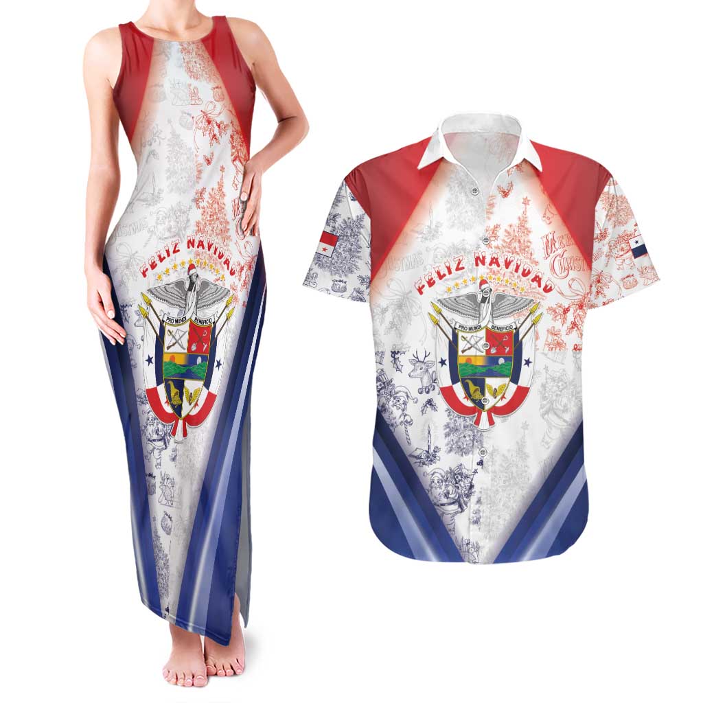 Panama Christmas Couples Matching Tank Maxi Dress and Hawaiian Shirt Coat Of Arms Santa Harpy - Wonder Print Shop