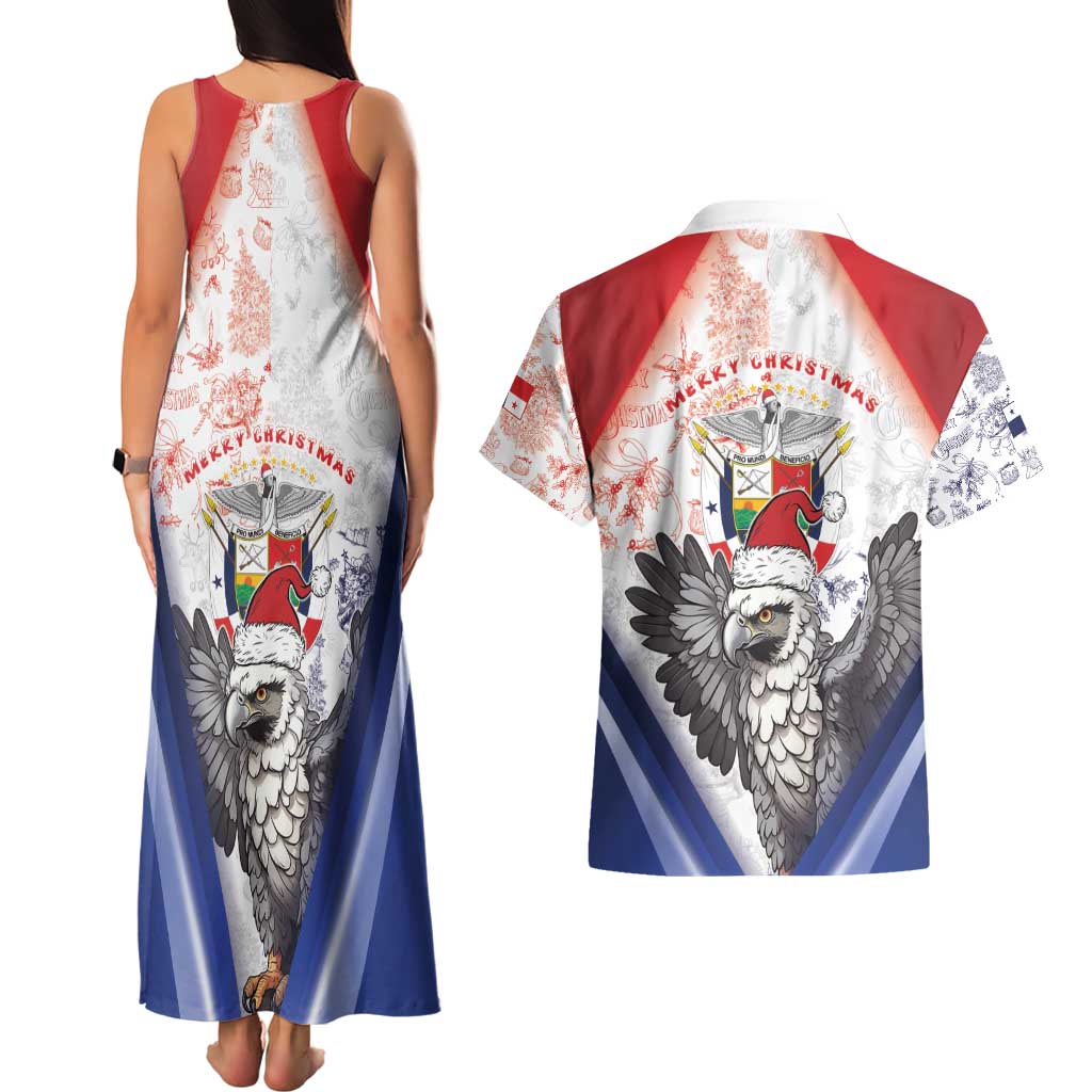 Panama Christmas Couples Matching Tank Maxi Dress and Hawaiian Shirt Coat Of Arms Santa Harpy - Wonder Print Shop