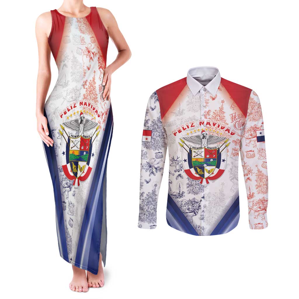 Panama Christmas Couples Matching Tank Maxi Dress and Long Sleeve Button Shirt Coat Of Arms Santa Harpy - Wonder Print Shop
