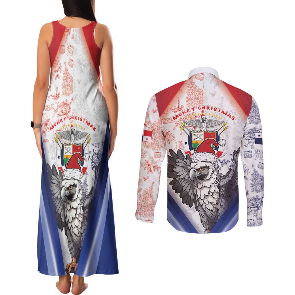 Panama Christmas Couples Matching Tank Maxi Dress and Long Sleeve Button Shirt Coat Of Arms Santa Harpy - Wonder Print Shop