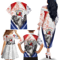 Panama Christmas Family Matching Off The Shoulder Long Sleeve Dress and Hawaiian Shirt Coat Of Arms Santa Harpy - Wonder Print Shop