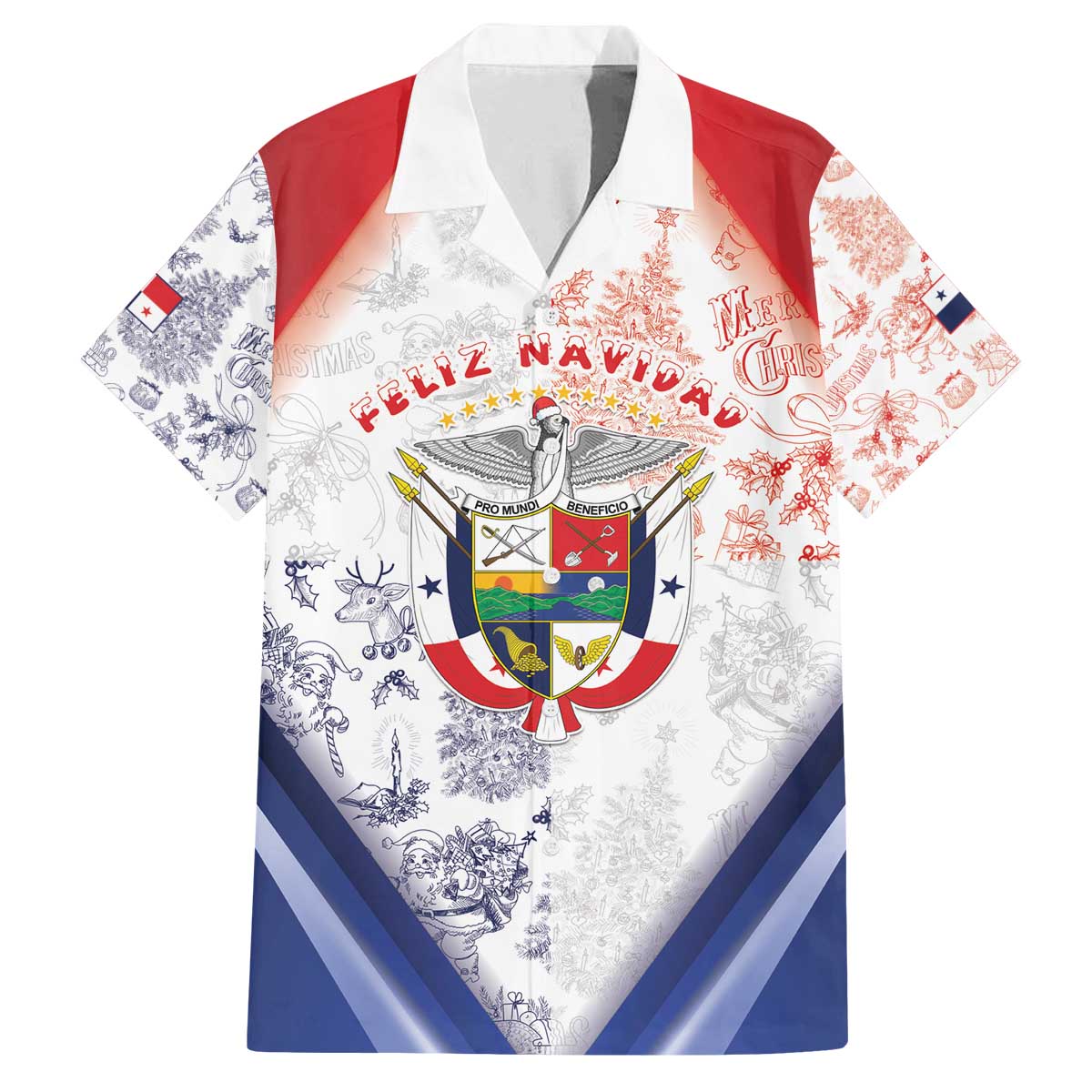 Panama Christmas Family Matching Off The Shoulder Long Sleeve Dress and Hawaiian Shirt Coat Of Arms Santa Harpy - Wonder Print Shop