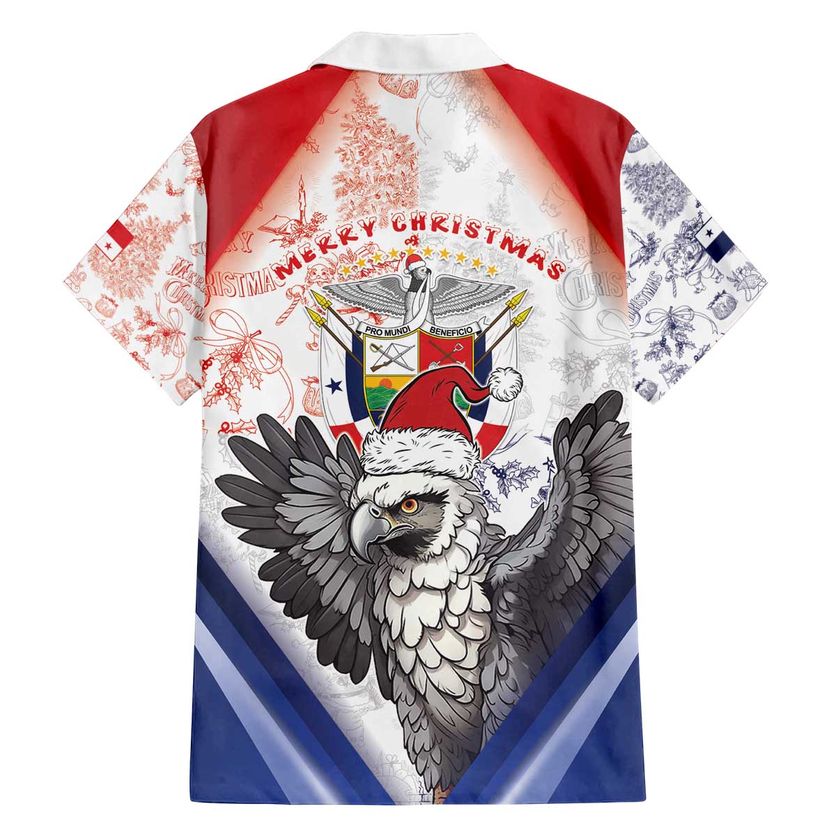 Panama Christmas Family Matching Off The Shoulder Long Sleeve Dress and Hawaiian Shirt Coat Of Arms Santa Harpy - Wonder Print Shop