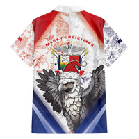 Panama Christmas Family Matching Off The Shoulder Long Sleeve Dress and Hawaiian Shirt Coat Of Arms Santa Harpy - Wonder Print Shop