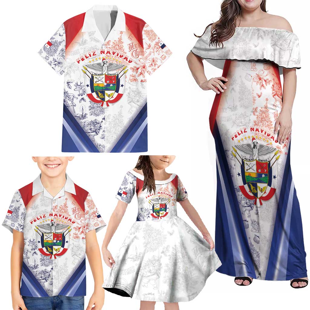 Panama Christmas Family Matching Off Shoulder Maxi Dress and Hawaiian Shirt Coat Of Arms Santa Harpy - Wonder Print Shop
