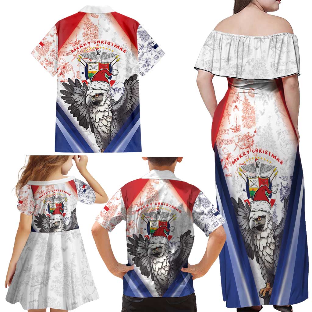 Panama Christmas Family Matching Off Shoulder Maxi Dress and Hawaiian Shirt Coat Of Arms Santa Harpy - Wonder Print Shop