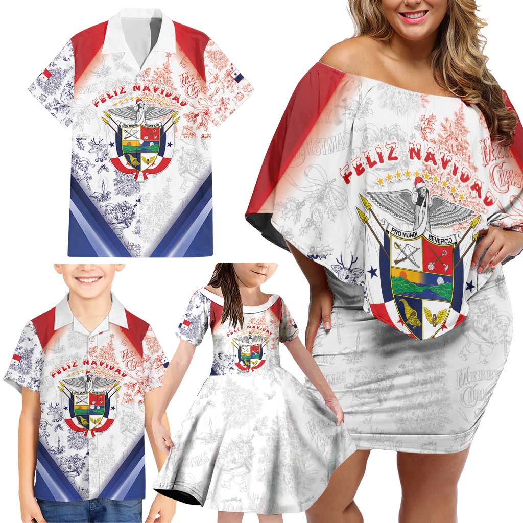 Panama Christmas Family Matching Off Shoulder Short Dress and Hawaiian Shirt Coat Of Arms Santa Harpy - Wonder Print Shop