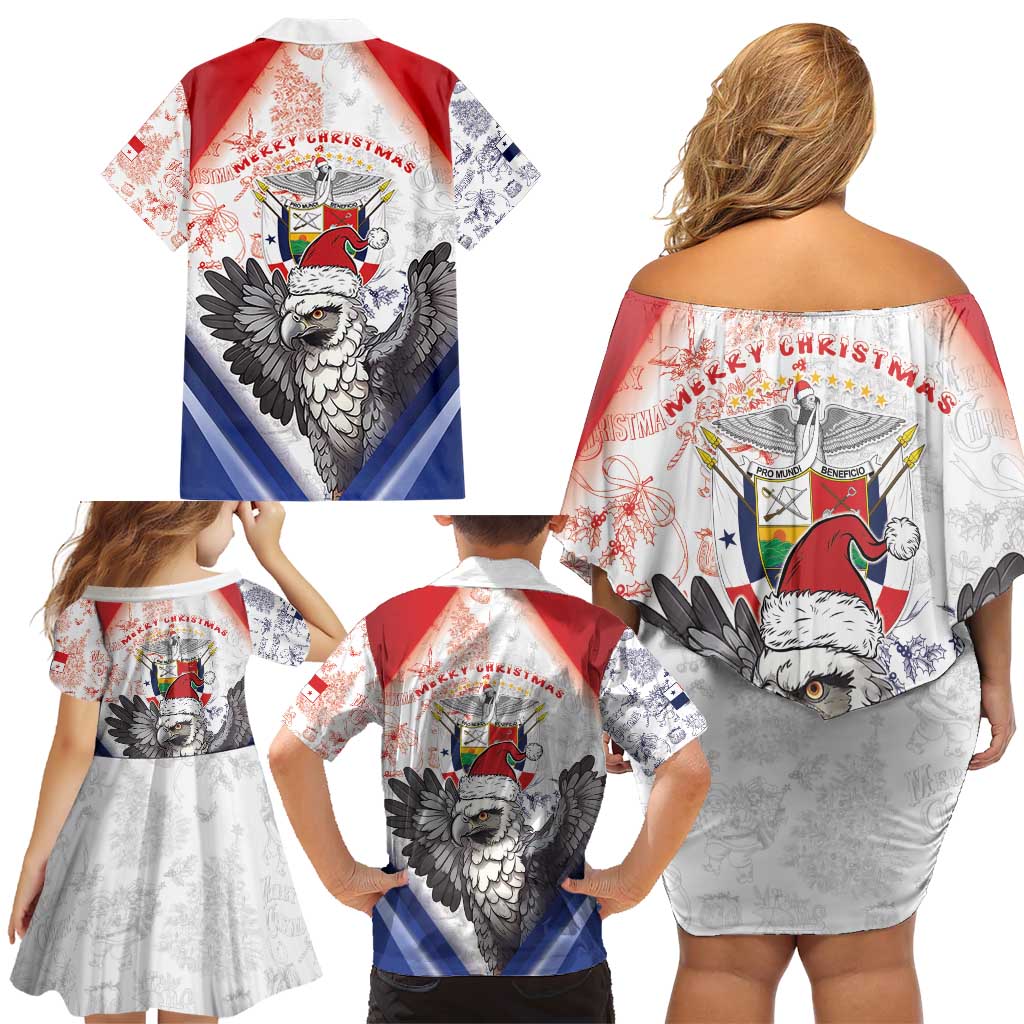 Panama Christmas Family Matching Off Shoulder Short Dress and Hawaiian Shirt Coat Of Arms Santa Harpy - Wonder Print Shop