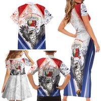 Panama Christmas Family Matching Short Sleeve Bodycon Dress and Hawaiian Shirt Coat Of Arms Santa Harpy - Wonder Print Shop