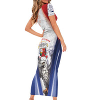 Panama Christmas Family Matching Short Sleeve Bodycon Dress and Hawaiian Shirt Coat Of Arms Santa Harpy - Wonder Print Shop