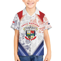 Panama Christmas Family Matching Short Sleeve Bodycon Dress and Hawaiian Shirt Coat Of Arms Santa Harpy - Wonder Print Shop