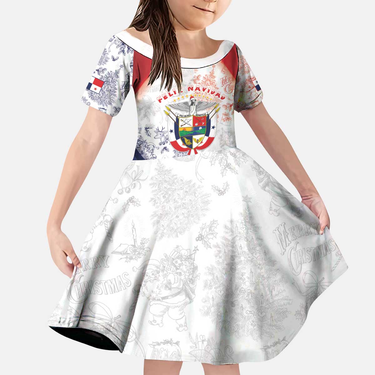 Panama Christmas Kid Short Sleeve Dress Coat Of Arms Santa Harpy - Wonder Print Shop