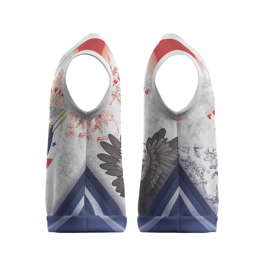 Panama Christmas Knitted V-Neck Vest Coat Of Arms Santa Harpy - Wonder Print Shop