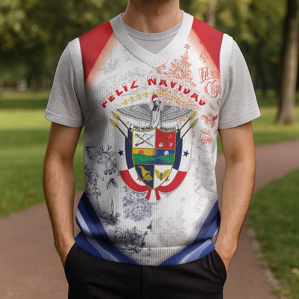 Panama Christmas Knitted V-Neck Vest Coat Of Arms Santa Harpy - Wonder Print Shop