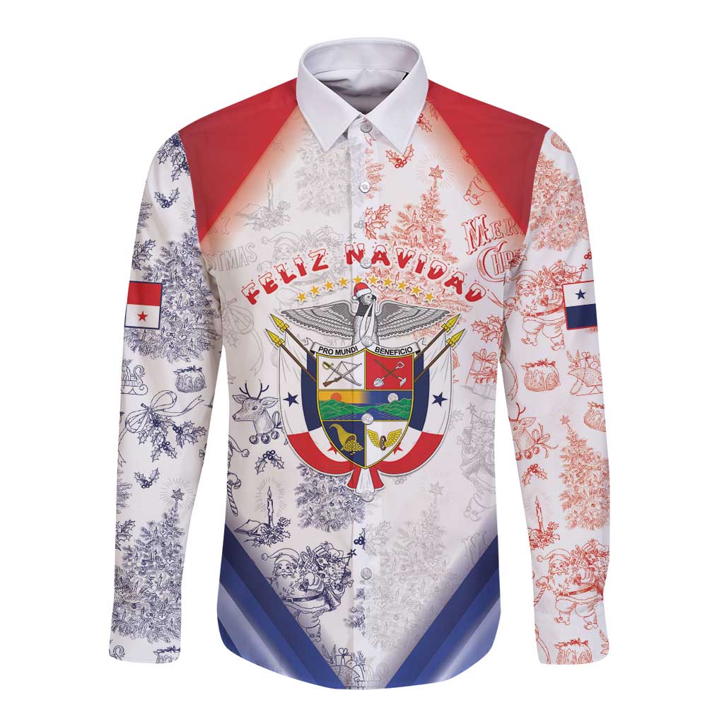 Panama Christmas Long Sleeve Button Shirt Coat Of Arms Santa Harpy - Wonder Print Shop