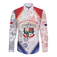 Panama Christmas Long Sleeve Button Shirt Coat Of Arms Santa Harpy - Wonder Print Shop
