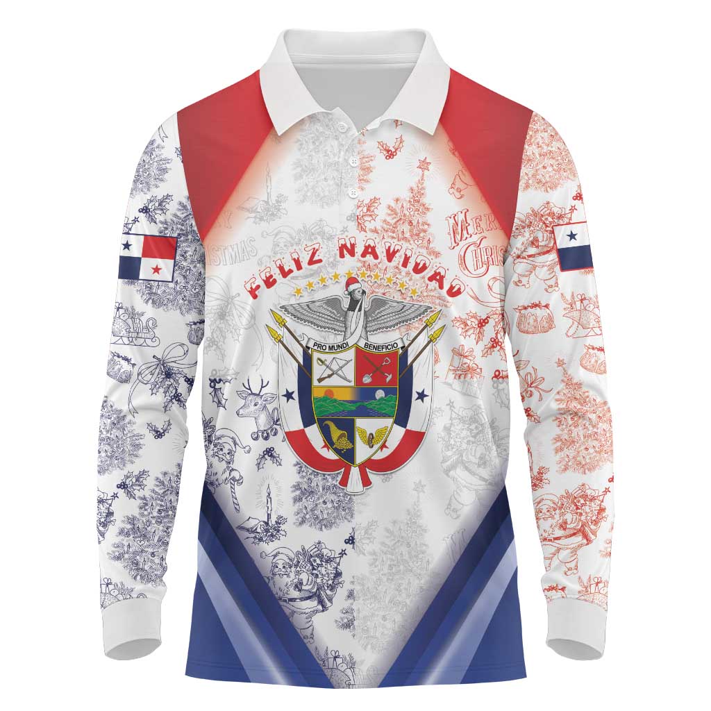 Panama Christmas Long Sleeve Polo Shirt Coat Of Arms Santa Harpy - Wonder Print Shop