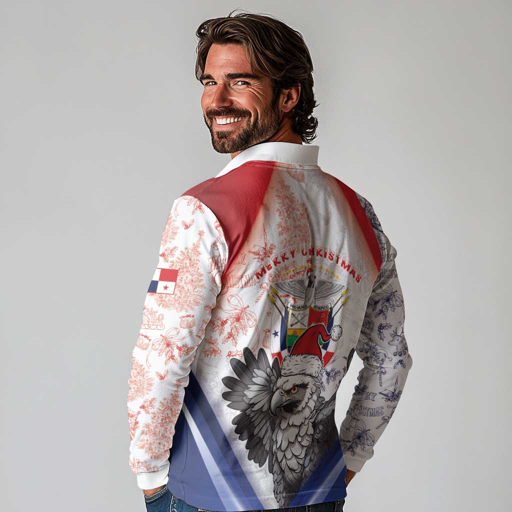 Panama Christmas Long Sleeve Polo Shirt Coat Of Arms Santa Harpy - Wonder Print Shop