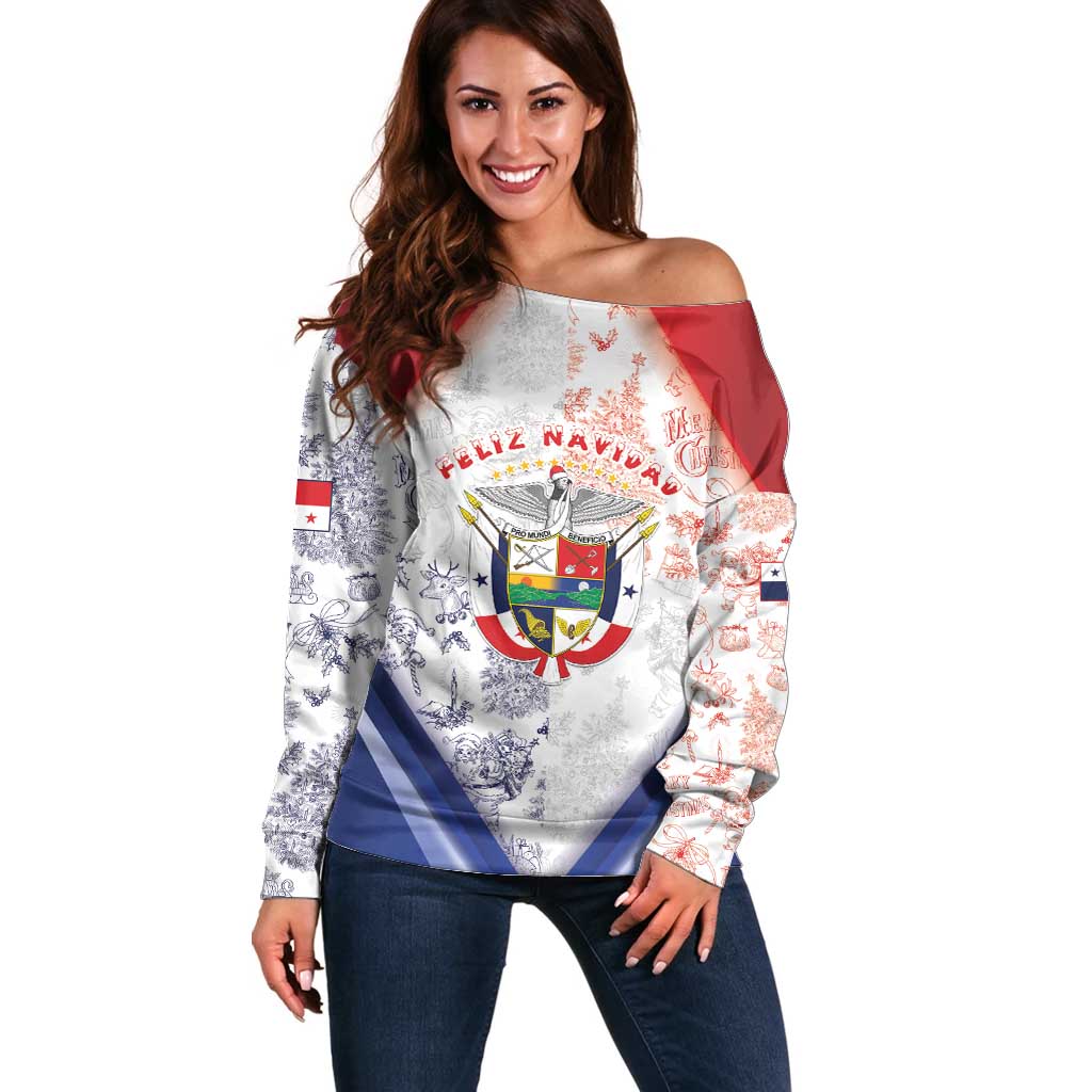 Panama Christmas Off Shoulder Sweater Coat Of Arms Santa Harpy - Wonder Print Shop