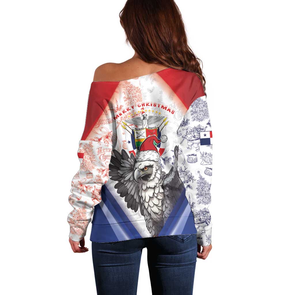 Panama Christmas Off Shoulder Sweater Coat Of Arms Santa Harpy - Wonder Print Shop