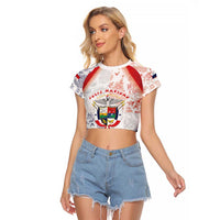 Panama Christmas Raglan Cropped T Shirt Coat Of Arms Santa Harpy - Wonder Print Shop