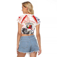 Panama Christmas Raglan Cropped T Shirt Coat Of Arms Santa Harpy - Wonder Print Shop