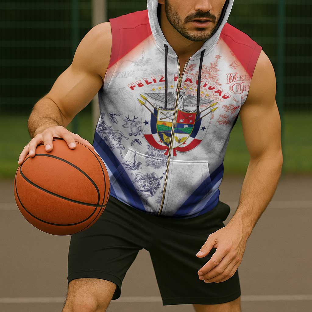 Panama Christmas Sleeveless Zip Hoodie Coat Of Arms Santa Harpy - Wonder Print Shop