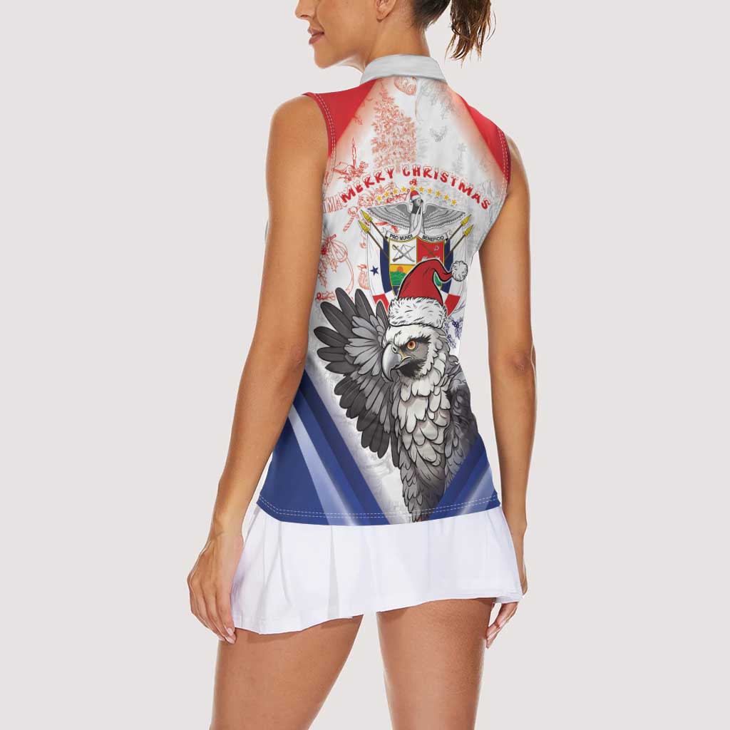 Panama Christmas Women Sleeveless Polo Shirt Coat Of Arms Santa Harpy - Wonder Print Shop