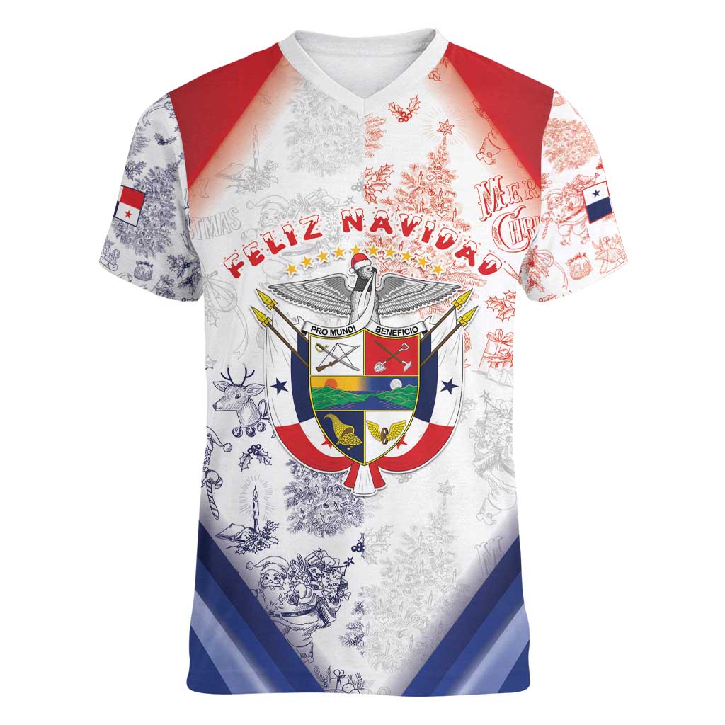Panama Christmas Women V-Neck T-Shirt Coat Of Arms Santa Harpy - Wonder Print Shop
