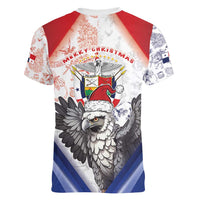 Panama Christmas Women V-Neck T-Shirt Coat Of Arms Santa Harpy - Wonder Print Shop