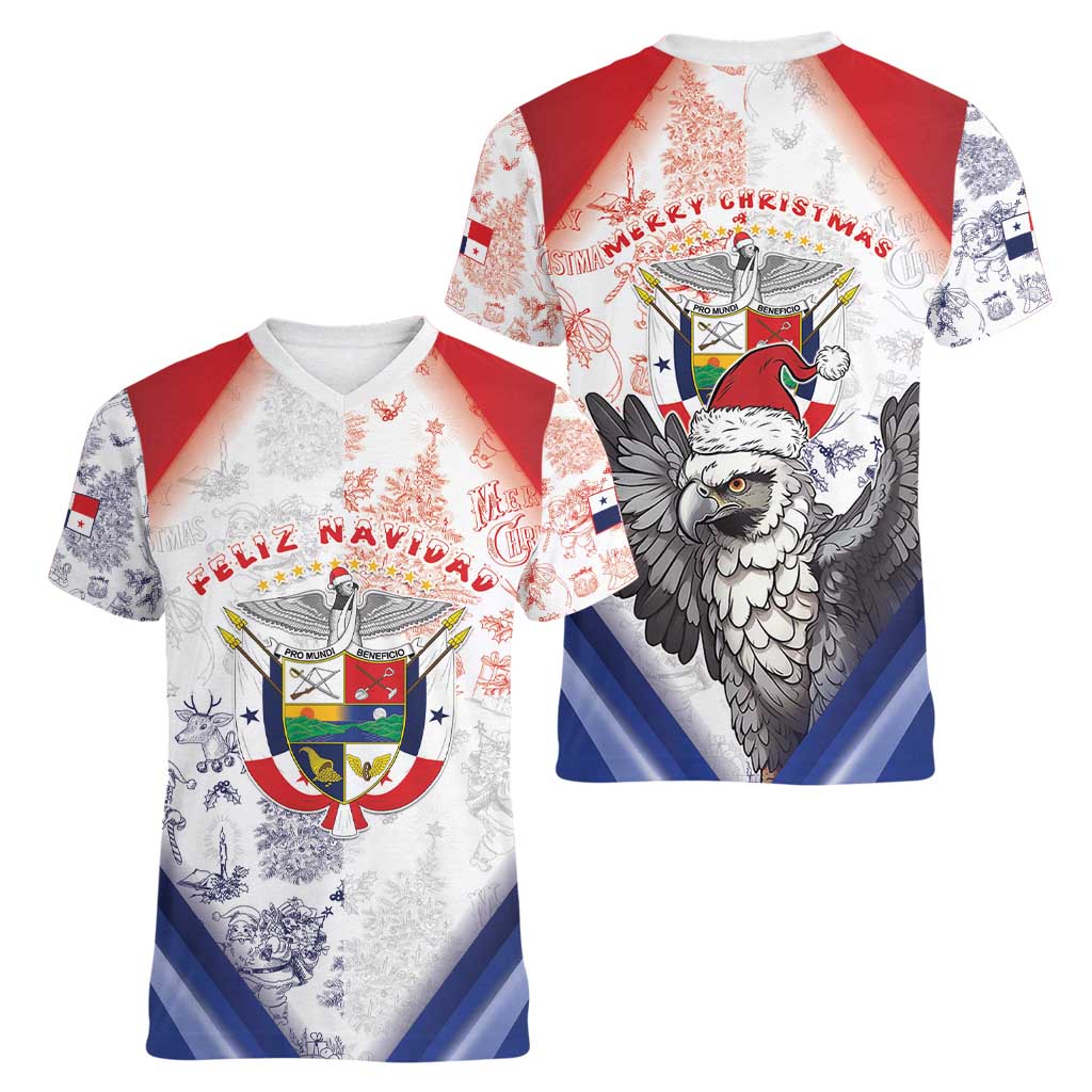 Panama Christmas Women V-Neck T-Shirt Coat Of Arms Santa Harpy - Wonder Print Shop