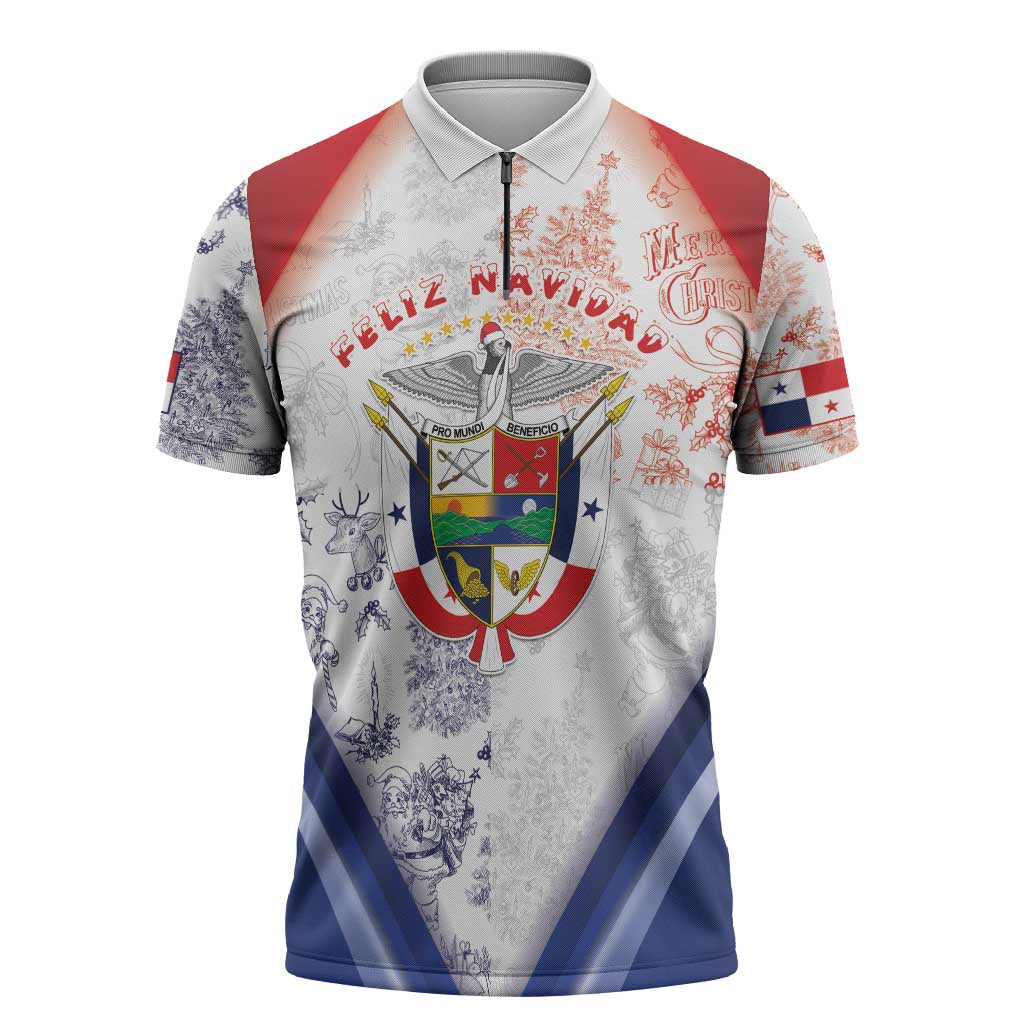 Panama Christmas Zipper Polo Shirt Coat Of Arms Santa Harpy - Wonder Print Shop