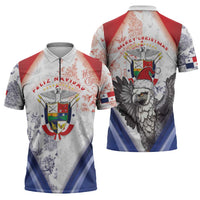 Panama Christmas Zipper Polo Shirt Coat Of Arms Santa Harpy - Wonder Print Shop