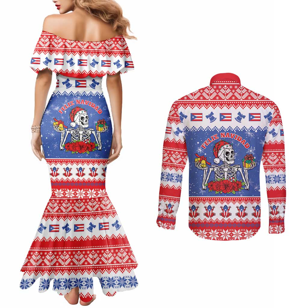 Puerto Rico Christmas Couples Matching Mermaid Dress and Long Sleeve Button Shirt Boricua Till The Bone - Wonder Print Shop