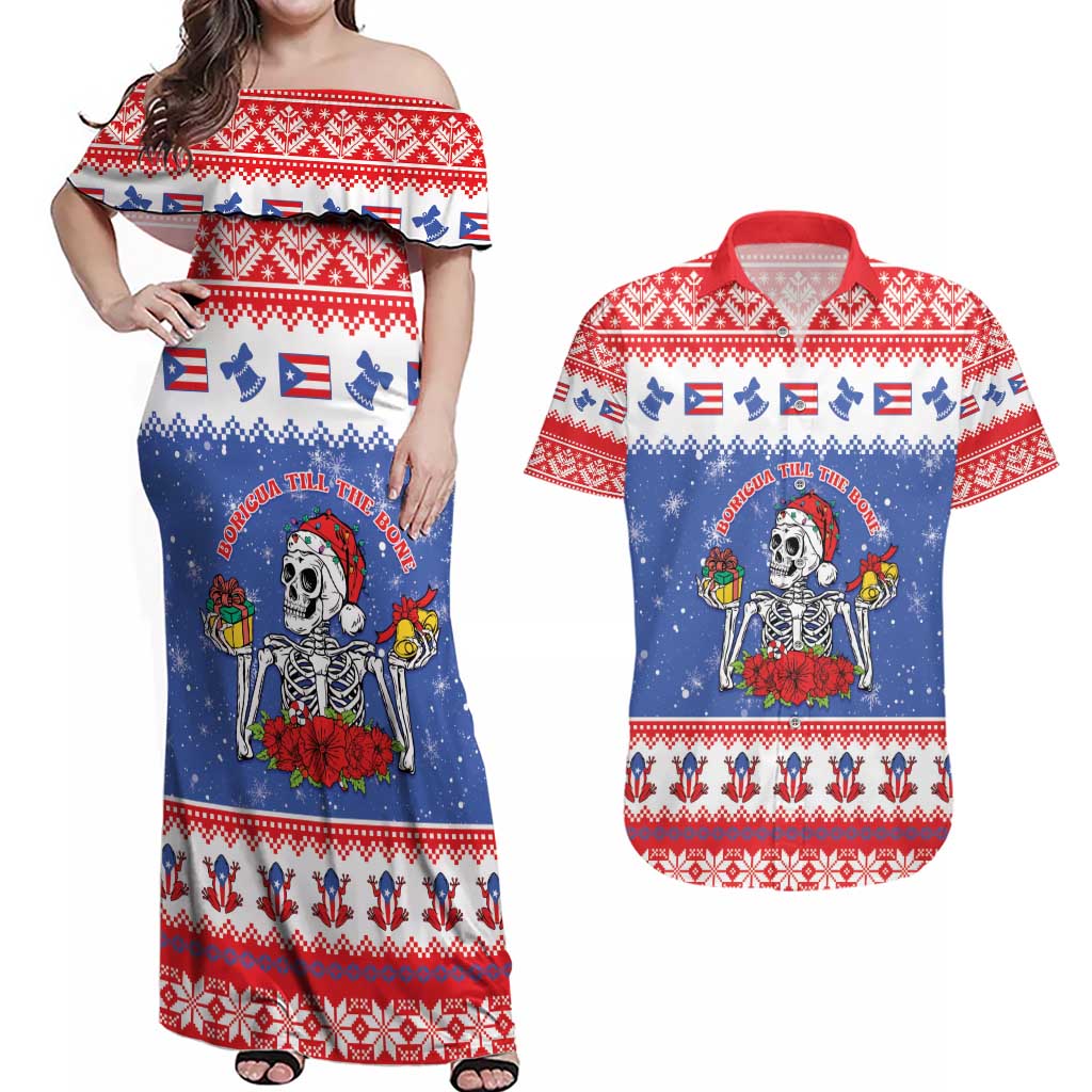 Puerto Rico Christmas Couples Matching Off Shoulder Maxi Dress and Hawaiian Shirt Boricua Till The Bone - Wonder Print Shop