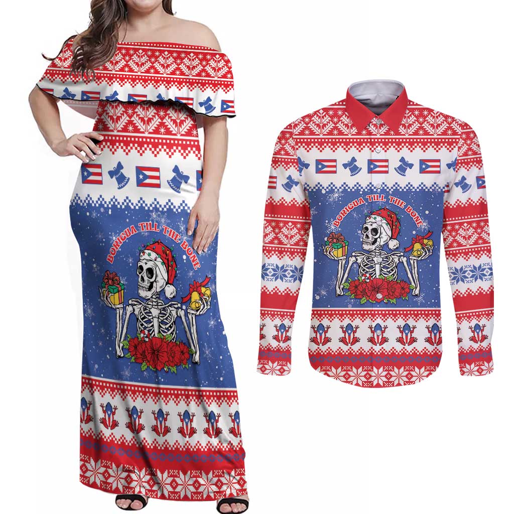 Puerto Rico Christmas Couples Matching Off Shoulder Maxi Dress and Long Sleeve Button Shirt Boricua Till The Bone - Wonder Print Shop