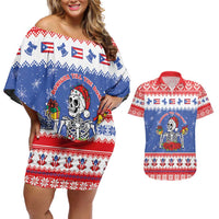 Puerto Rico Christmas Couples Matching Off Shoulder Short Dress and Hawaiian Shirt Boricua Till The Bone - Wonder Print Shop