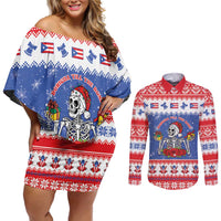 Puerto Rico Christmas Couples Matching Off Shoulder Short Dress and Long Sleeve Button Shirt Boricua Till The Bone - Wonder Print Shop
