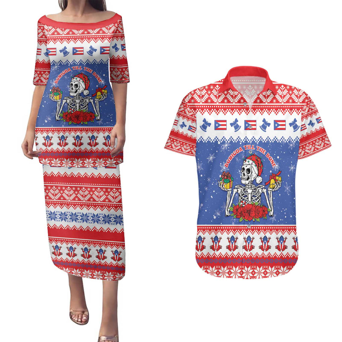 Puerto Rico Christmas Couples Matching Puletasi and Hawaiian Shirt Boricua Till The Bone - Wonder Print Shop