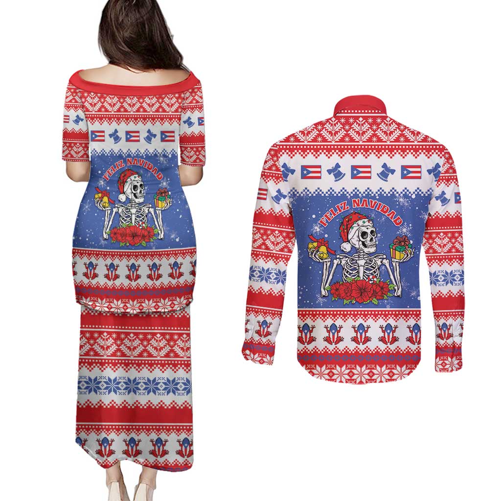 Puerto Rico Christmas Couples Matching Puletasi and Long Sleeve Button Shirt Boricua Till The Bone - Wonder Print Shop