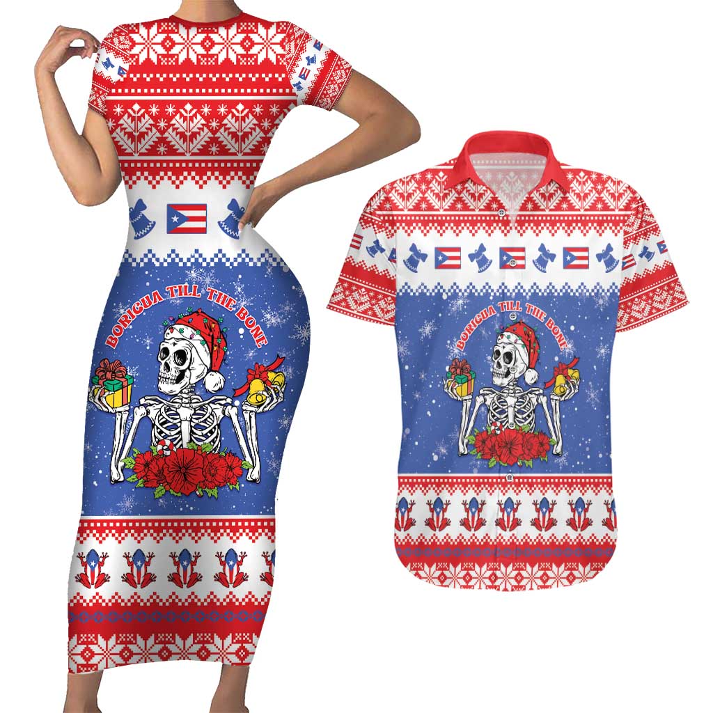 Puerto Rico Christmas Couples Matching Short Sleeve Bodycon Dress and Hawaiian Shirt Boricua Till The Bone - Wonder Print Shop