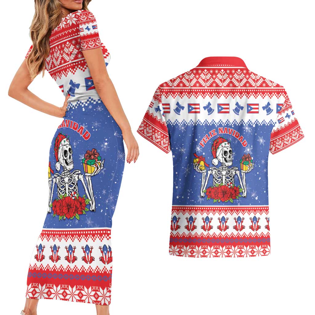 Puerto Rico Christmas Couples Matching Short Sleeve Bodycon Dress and Hawaiian Shirt Boricua Till The Bone - Wonder Print Shop