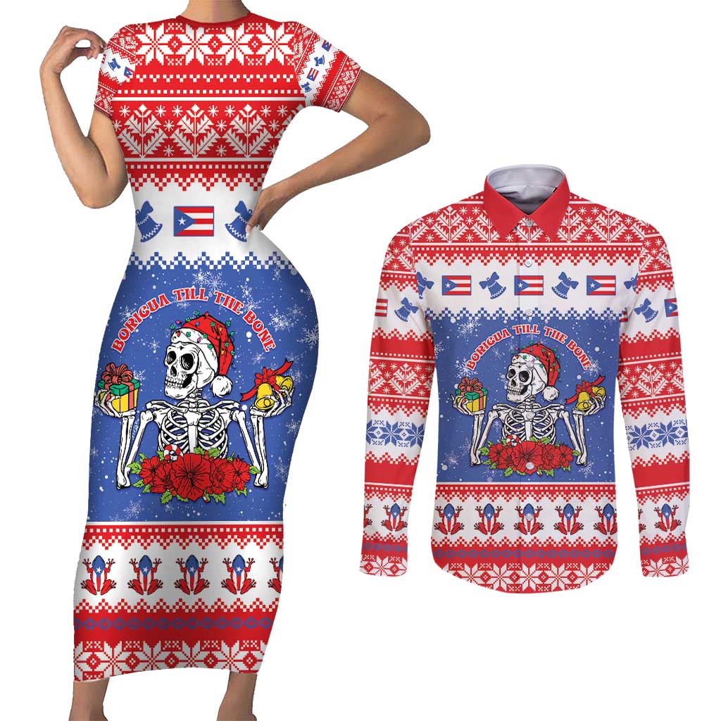 Puerto Rico Christmas Couples Matching Short Sleeve Bodycon Dress and Long Sleeve Button Shirt Boricua Till The Bone - Wonder Print Shop