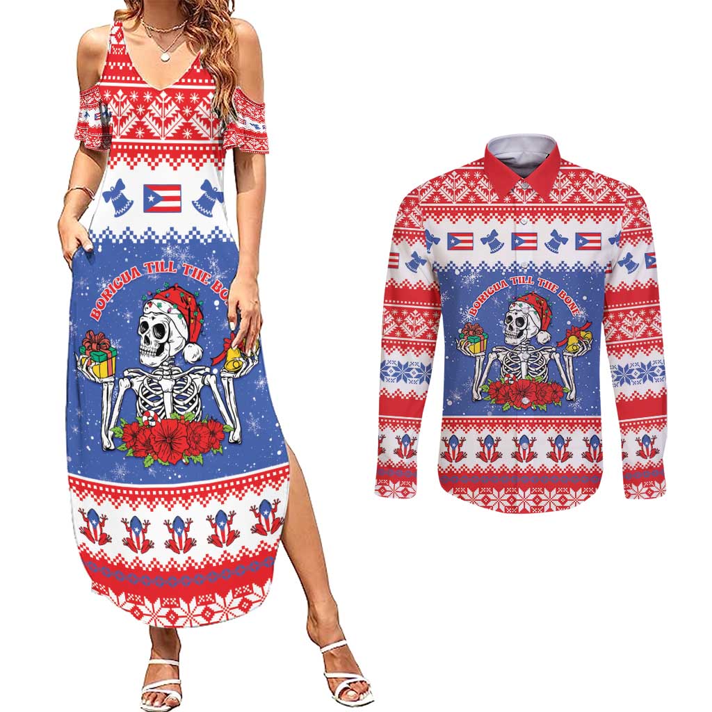 Puerto Rico Christmas Couples Matching Summer Maxi Dress and Long Sleeve Button Shirt Boricua Till The Bone - Wonder Print Shop