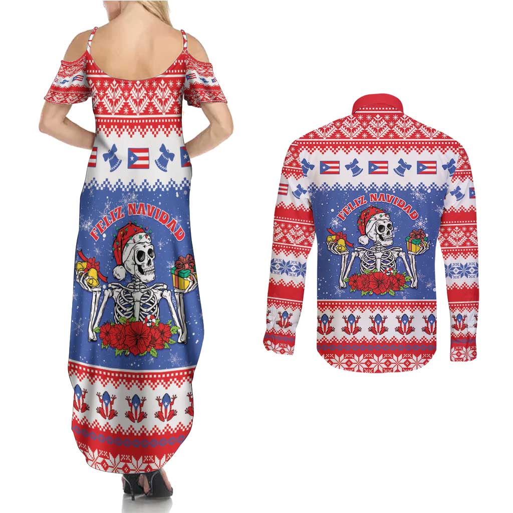 Puerto Rico Christmas Couples Matching Summer Maxi Dress and Long Sleeve Button Shirt Boricua Till The Bone - Wonder Print Shop