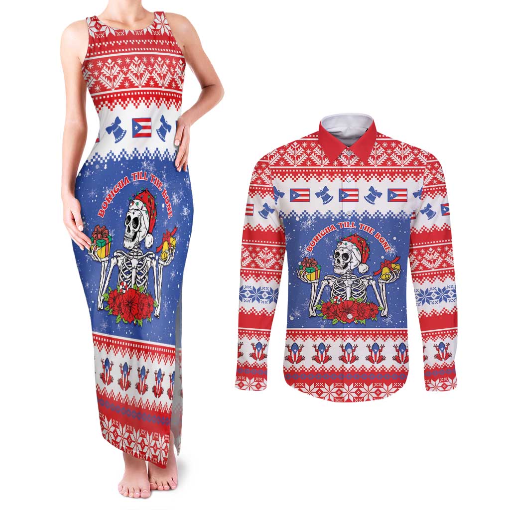 Puerto Rico Christmas Couples Matching Tank Maxi Dress and Long Sleeve Button Shirt Boricua Till The Bone - Wonder Print Shop