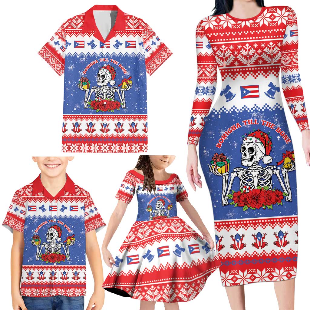 Puerto Rico Christmas Family Matching Long Sleeve Bodycon Dress and Hawaiian Shirt Boricua Till The Bone - Wonder Print Shop