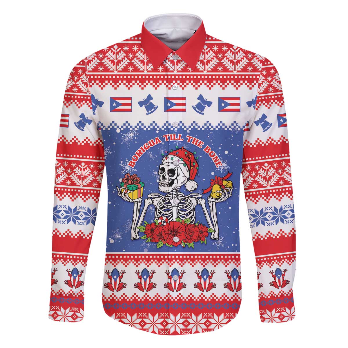 Puerto Rico Christmas Family Matching Off The Shoulder Long Sleeve Dress and Hawaiian Shirt Boricua Till The Bone - Wonder Print Shop